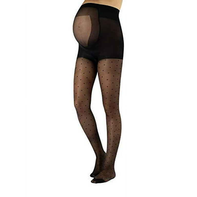 Sheer Maternity Pantyhose with Polka Dots, Patterned Pregnancy Tights, S,  M, L, XL, Black, 20 DEN