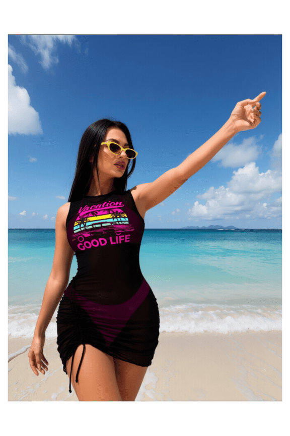 Sheer Mesh Cover Up Set - 3 Piece Beach Kimono for Women Pink Transparent Swimsuit Coverups with Sun Protection; Lightweight Beachwear for Pool, Vacation, Summer Outfits