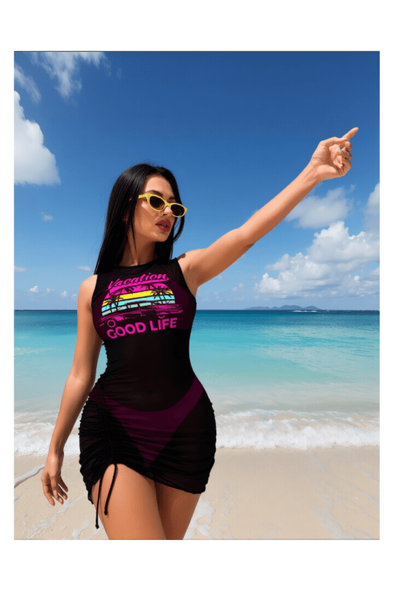 Sheer Mesh Cover Up Set - 3 Piece Beach Kimono for Women Pink Transparent Sun Protection Lightweight Swimsuit Coverups Pool Vacation Outfit