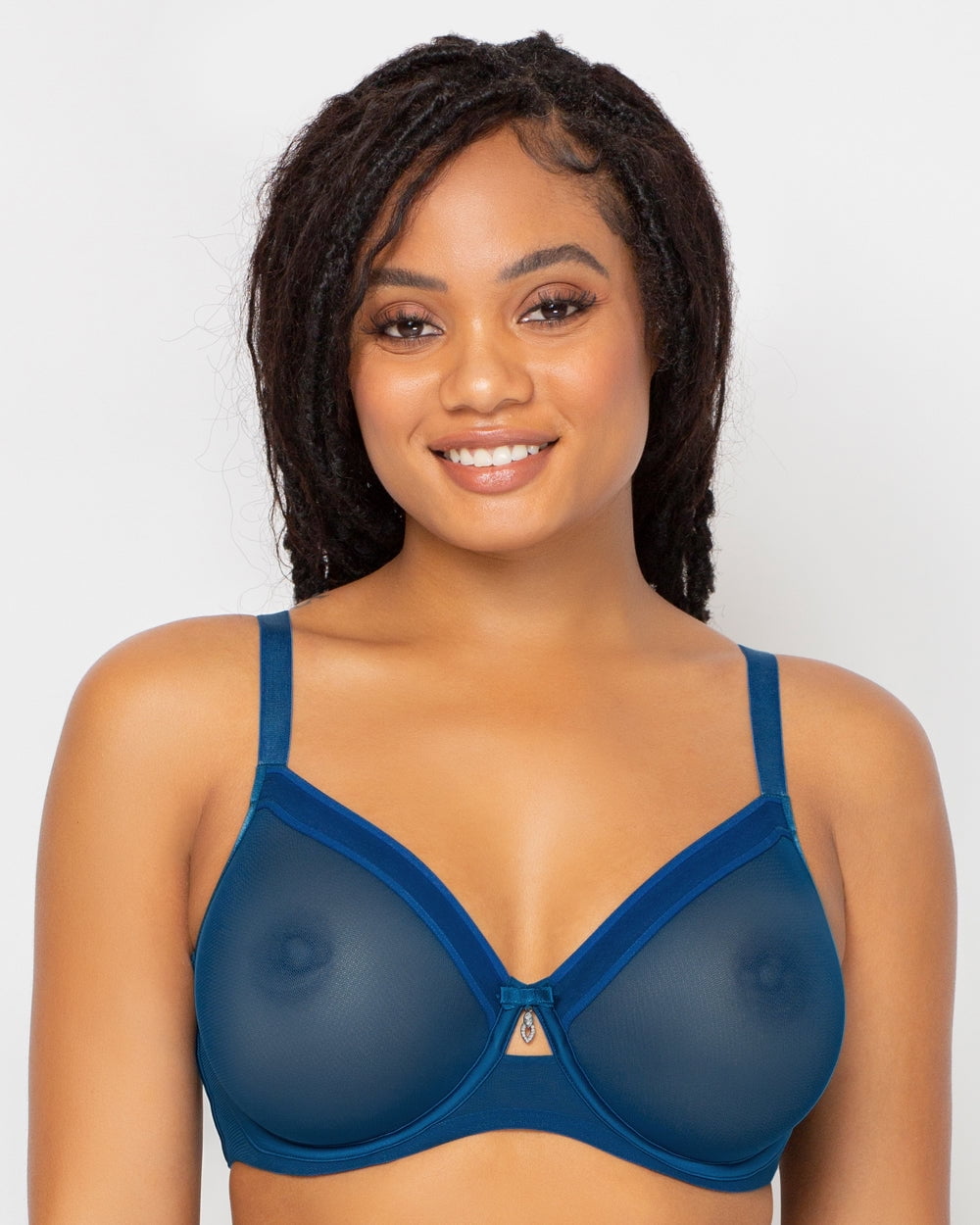 Sheer Mesh Full Coverage Unlined Underwire Bra - Blue Sapphire