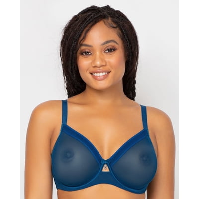 Sheer Mesh Full Coverage Unlined Underwire Bra - Blue Sapphire
