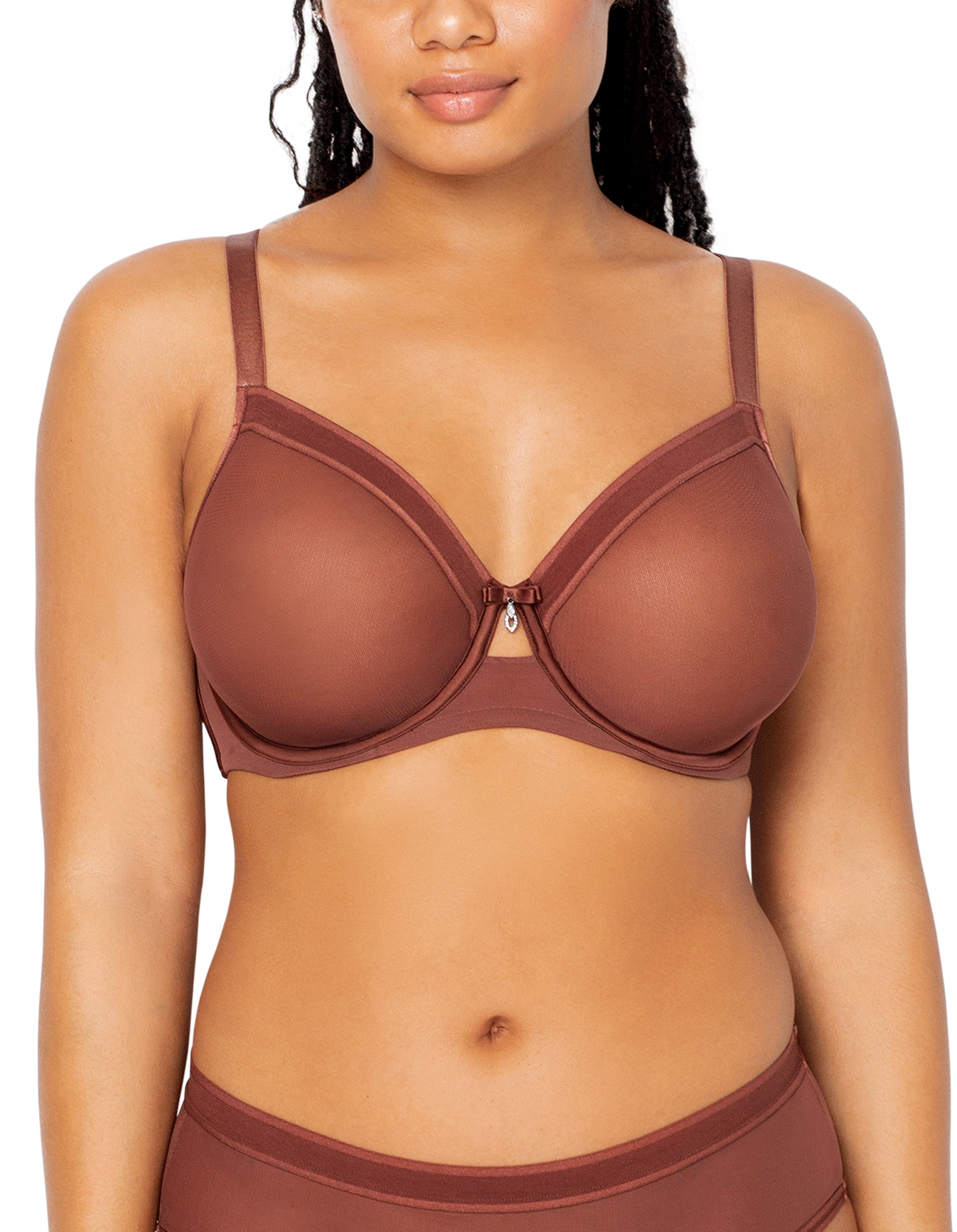 Curvy Couture Women's Plus Sheer Mesh Full Coverage Unlined Underwire Bra  Appletini 42DD