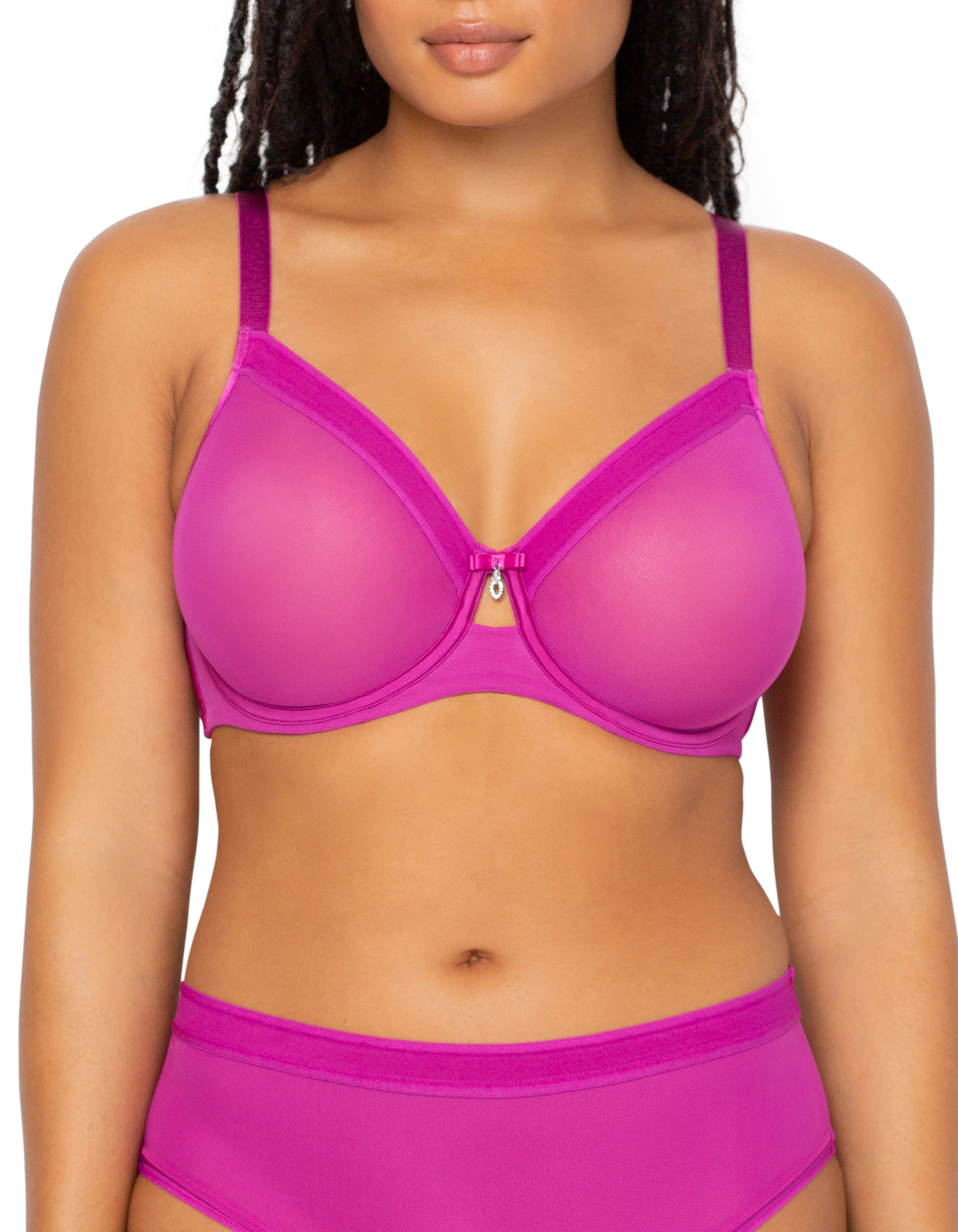 Sheer Mesh Full Coverage Unlined Underwire Bra - Cosmo Pink