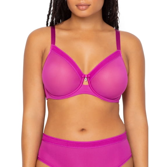 Sheer Mesh Full Coverage Unlined Underwire Bra - Cosmo Pink