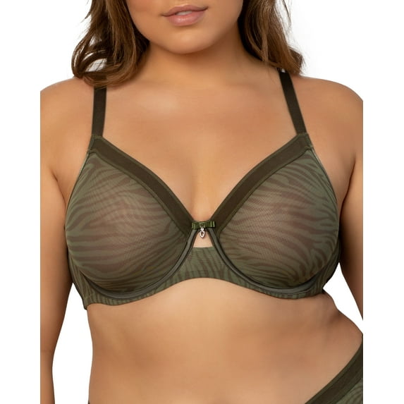 Sheer Mesh Full Coverage Unlined Underwire Bra - Olive Waves