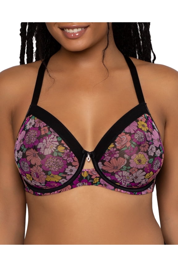 Sheer Mesh Full Coverage Unlined Underwire Bra - Retro Roses