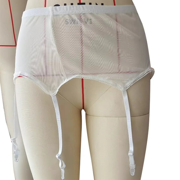 Sheer Mesh Garter Belt High Waist See Through Suspender Belt with 4 Adjustable Straps and Clip for Women Stockings