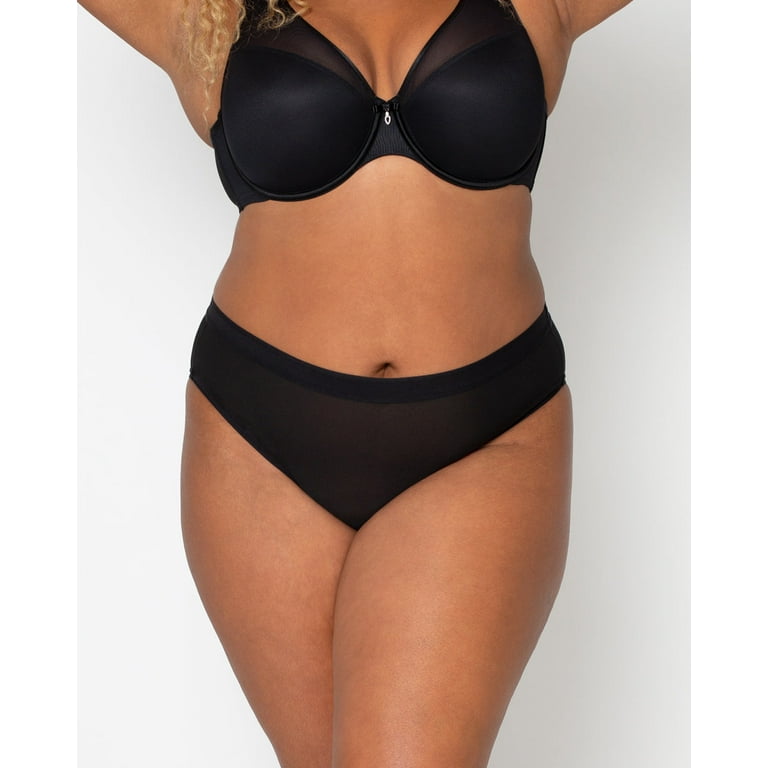 Curvy Couture Women's Mesh High Cut Brief Panty Black Hue 3X