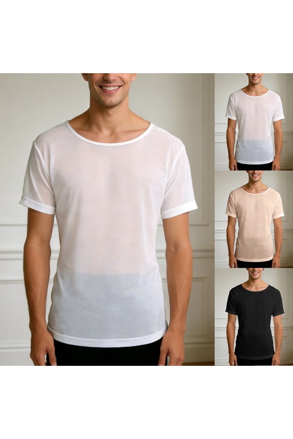 Sheer Mesh Hollow Out Transparency T-Shirt Crewneck Short Sleeve Niche Clubwear Pullover Tee Men