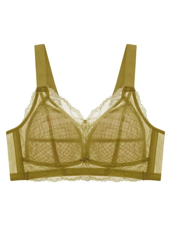 Sheer Mesh Lace Bra Womens Wide Strap V-Neck Thin Cup Comfortable Breathable Shaping Bralette Green 42