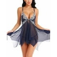 thumbnail image 1 of Sheer Mesh Lace Front-Button Nightgown with Push-Up & High Slit, 1 of 1