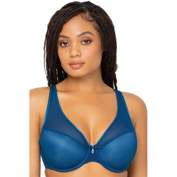 Sheer Mesh Plunge T-Shirt Bra - Blue Sapphire