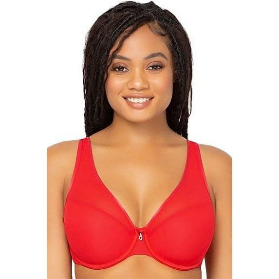 Sheer Mesh Plunge T-Shirt Bra - Diva Red