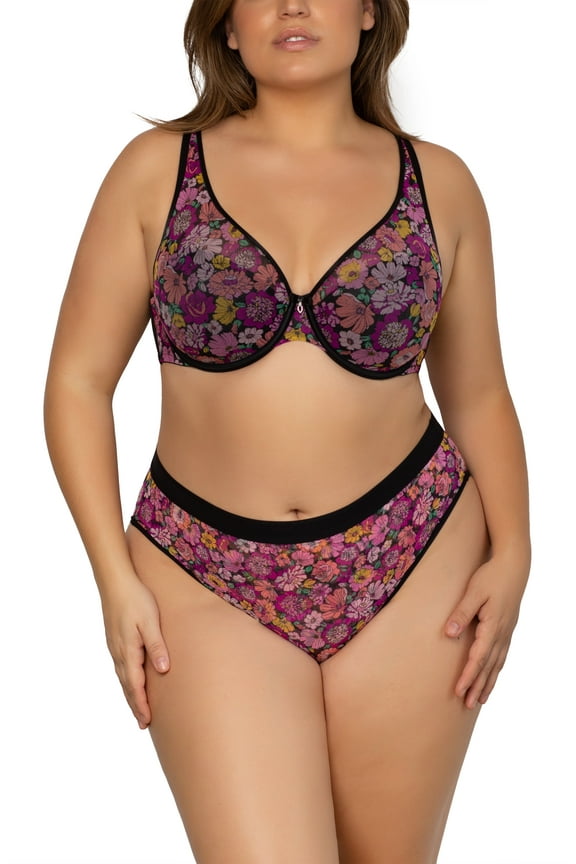 Sheer Mesh Plunge T-Shirt Bra - Retro Roses