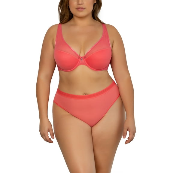 Sheer Mesh Plunge T-Shirt Bra - Sun Kissed Coral