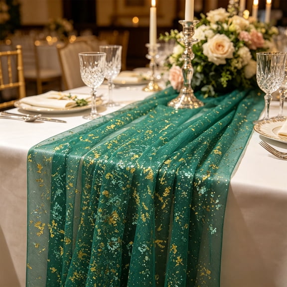 Sheer Mesh Table Runner, Gold Stamping Table Runner 70x200cm for Weddings, Parties, Events European Dining Decor