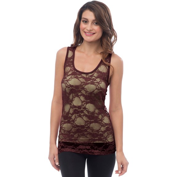 Sheer Nylon Lace Racerback Tank Top