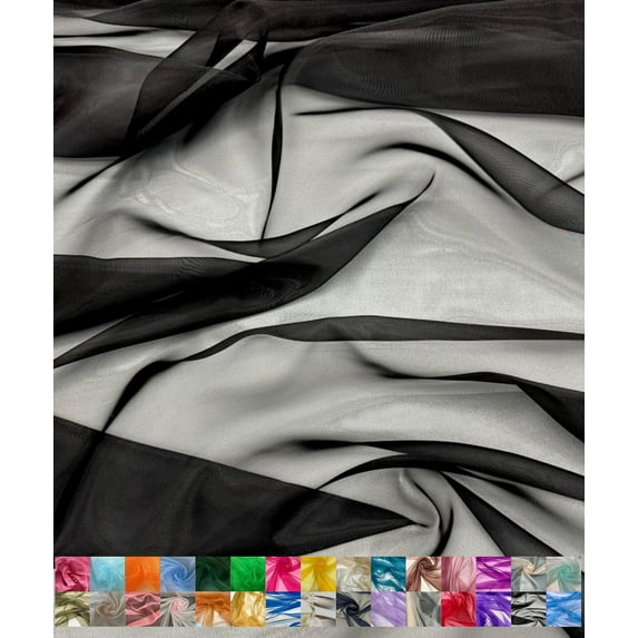 Sheer Organza Fabric by the Yard for Sewing Fashion Wedding Dress DIY Event Decorations, 60’’ Wide Sparkle Silky Crystal Organza Fabric (Black, 20 Yard)