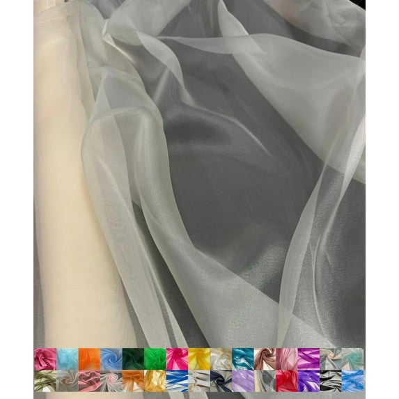 Sheer Organza Fabric by the Yard for Sewing Fashion Wedding Dress DIY Event Decorations, 60’’ Wide Sparkle Silky Crystal Organza Fabric (Ivory, 4 Yard)