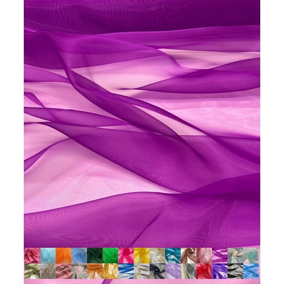 Sheer Organza Fabric by the Yard for Sewing Fashion Wedding Dress DIY Event Decorations, 60’’ Wide Sparkle Silky Crystal Organza Fabric (Magenta, 20 Yard)