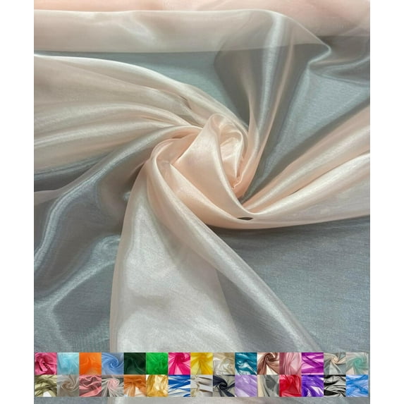 Sheer Organza Fabric by the Yard for Sewing Fashion Wedding Dress DIY Event Decorations, 60’’ Wide Sparkle Silky Crystal Organza Fabric (Peach, 3 Yard)