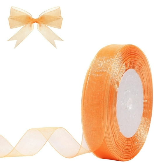 Sheer Organza Gift Ribbon, 50 Yds x 1 in Organza Chiffon Handmade Ribbon, Mesh Fabric String for Gift Wrapping, DIY Craft, Xmas Present Deco,Golden yellow
