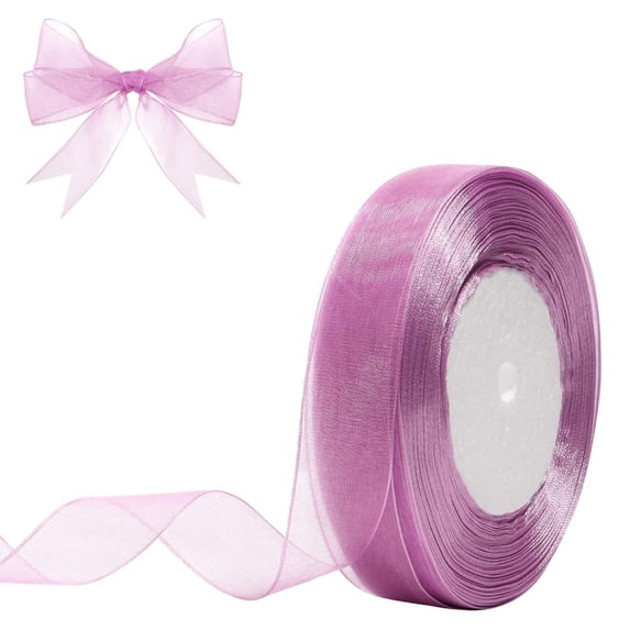 Sheer Organza Gift Ribbon, 50 Yds x 1 in Organza Chiffon Handmade Ribbon, Mesh Fabric String for Gift Wrapping, DIY Craft, Xmas Present Deco,Violet