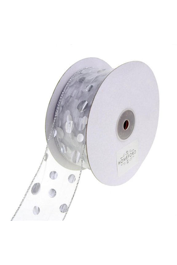Sheer Organza Gilded Dots Metallic Christmas Holiday Ribbon, 2-1/2-Inch, 50 Yards