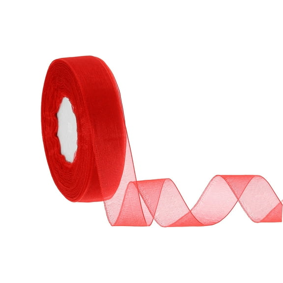 Sheer Organza Ribbon 1 Inch 50 Yards Chiffon Sheer Ribbons for Gift Wrapping Wedding Party Decoration Flower Bouquet Crafts Christmas, Bright Red