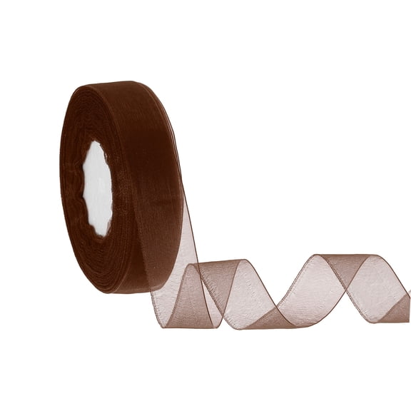 Sheer Organza Ribbon 1 Inch 50 Yards Chiffon Sheer Ribbons for Gift Wrapping Wedding Party Decoration Flower Bouquet Crafts Christmas, Brown