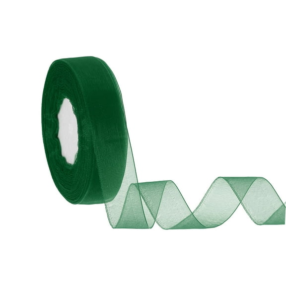 Sheer Organza Ribbon 1 Inch 50 Yards Chiffon Sheer Ribbons for Gift Wrapping Wedding Party Decoration Flower Bouquet Crafts Christmas, Dark Green
