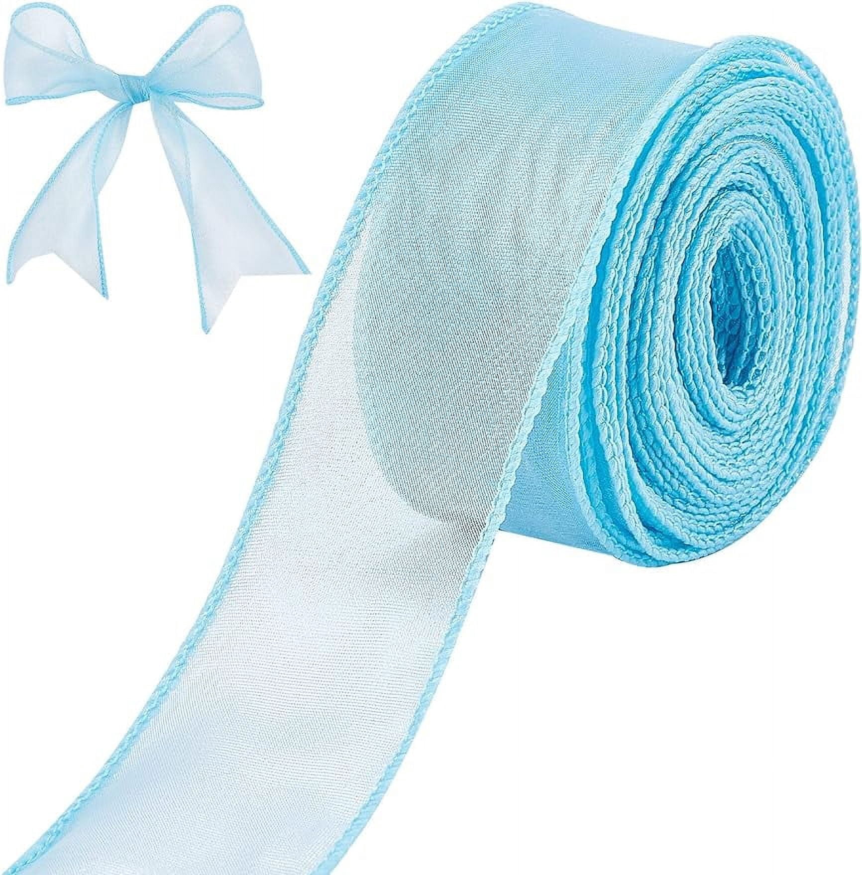 Sheer Organza Ribbon Blue Burlap Wired Ribbon 1-1/2 Inch Chiffon Ribbon ...