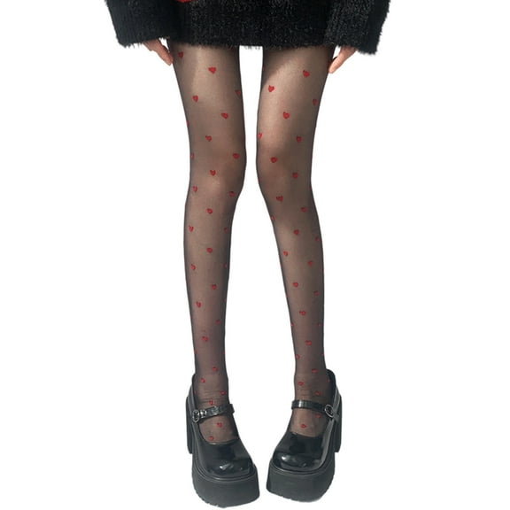 Sheer Pantyhose With Heart Dots Pattern Breathable Design Tights For Daily Use