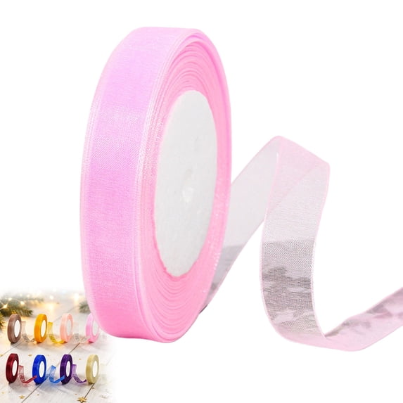 Sheer Pink Ribbon 0.59 Inch x 49 Yards, Sheer Ribbon for Gift Wrapping, Bouquet, Hair Bows, Wedding, Party Crafts and Elegant Holiday Decorations