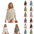 thumbnail image 1 of Sheer Poncho for Women Asymmetric Knitted Crochet Lace Batwing Wrap Summer Lightweight One Shoulder Boho Beach Vacation Cover Ups for Swimwear Women, 1 of 5