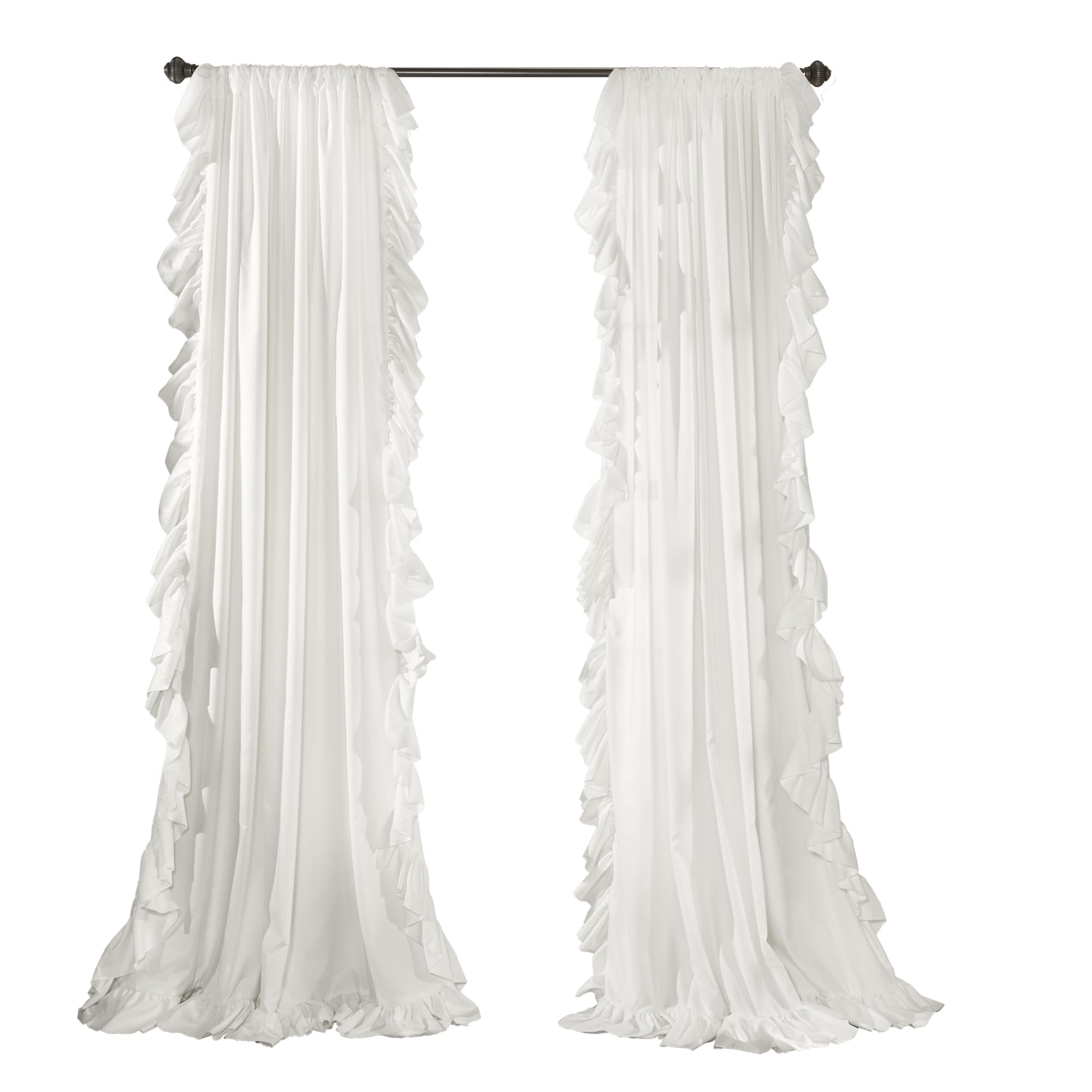 Sheer Ruffle Curtain Panel Set, Pair, 54x84 Inches, Soft Microfiber ...