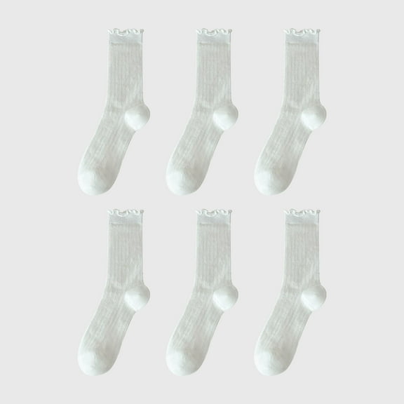 Sheer Ruffle - Trimmed Ankle Socks 6pk - White