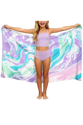 Sheer Sarong Cover Up For Girls Chiffon Lightweight Sun Protection Wrap Beach Skirts Cute Print Swinsuit Coverups (Free Size, Purple)