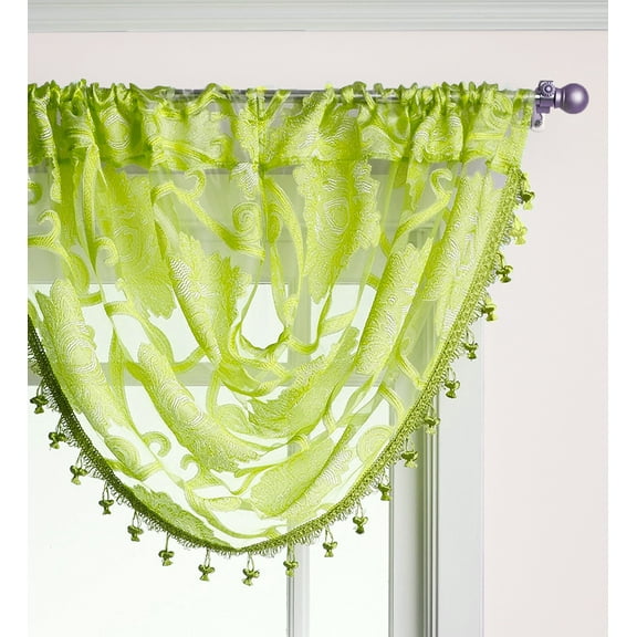 Sheer Scroll Waterfall Window Valance - Lime Green