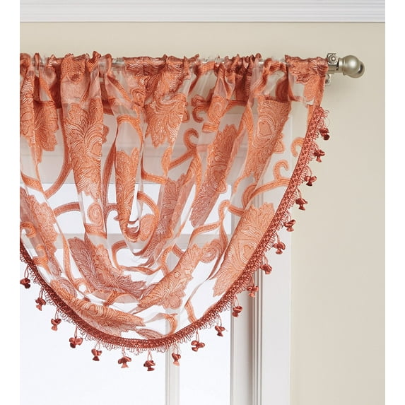 Sheer Scroll Waterfall Window Valance - Spice