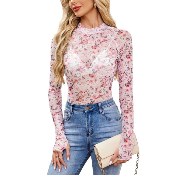 Sheer Shirts for Women | Floral Sheer Lace | Fashion Long Sleeve T Shirts Mesh See Through Blouse | Everyday Wear