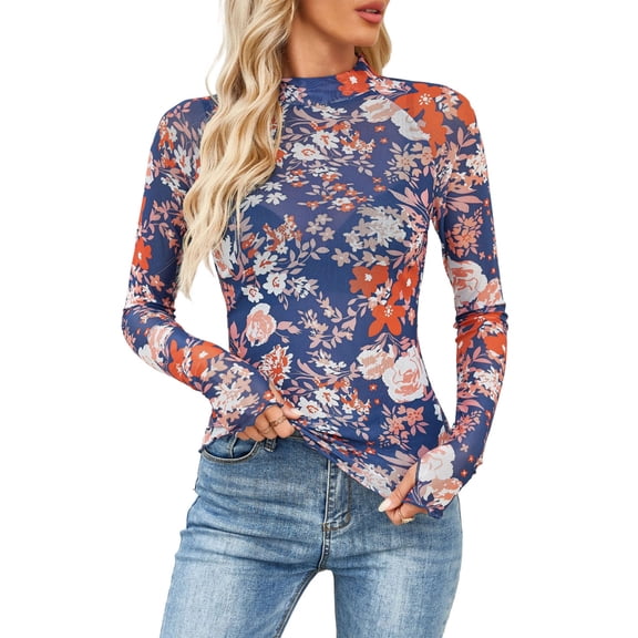 Sheer Shirts for Women | Floral Sheer Lace | Fashion Long Sleeve T Shirts Mesh See Through Blouse | Everyday Wear