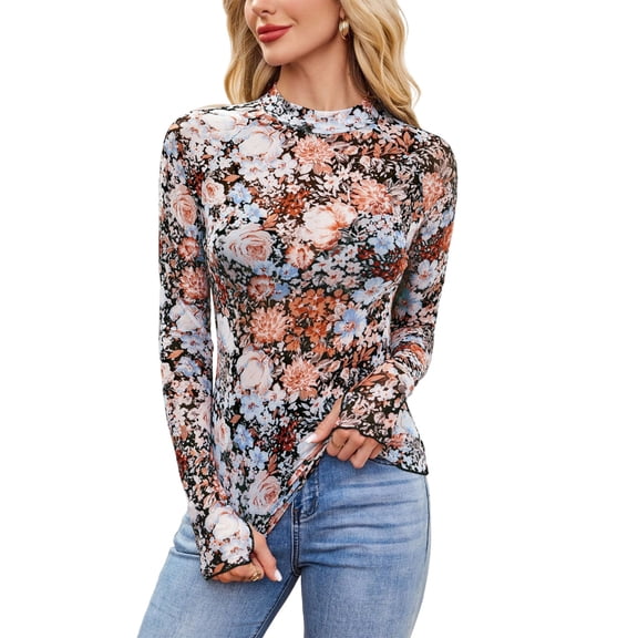 Sheer Shirts for Women | Floral Sheer Lace | Fashion Long Sleeve T Shirts Mesh See Through Blouse | Everyday Wear