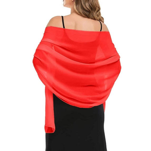 Sheer Silk Scarf for Women - Elegant Evening Party Wrap with Pearl Embellishment (Lightweight & Luxurious) Under 5$, Hontri Shawls And for Evening Dresses Chiffon Women , Red 1, L