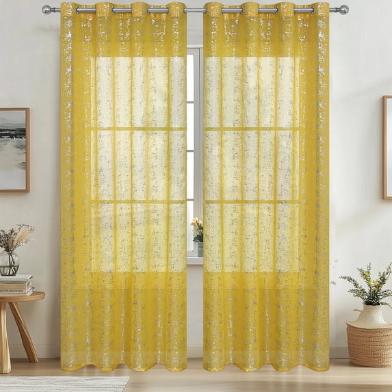 Sheer Silver Foil Embossed Curtains Panel 39x98 in – Grommet Top Polyester Window , Semi-Transparent Light Filtering, Multiple Colors Single Panel