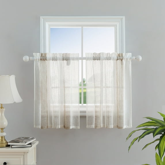 Sheer Tiers Curtain, Rod Pocket Voile Textured Striped Short Curtain