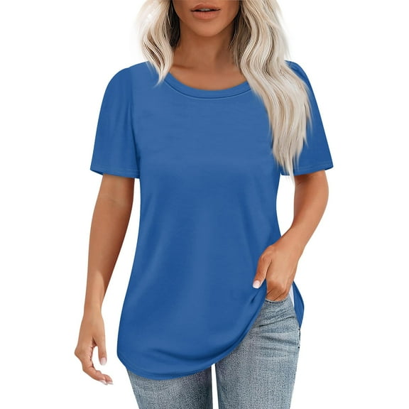 Sheer Tops For Women, Spring Casual Solid Color Round Neck Short Sleeve T-Shirt Tops Half Women Peasant Country Concert Outfits Casual Tops Flowy White Shirts Casual Tops (S, Light blue) Unbranded