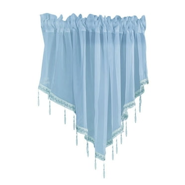 Sheer Tulle Beaded Valance Curtains, Kitchen Cafe Rod Pocket Swag Window Curtain Valances with Bead Trim for Bedroom Living Room