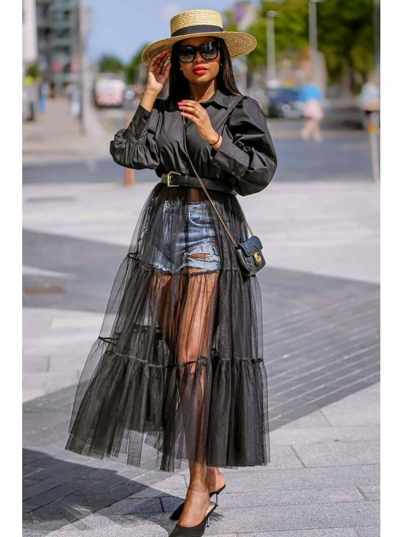 Sheer Tulle Shirt Dress - Walmart.com