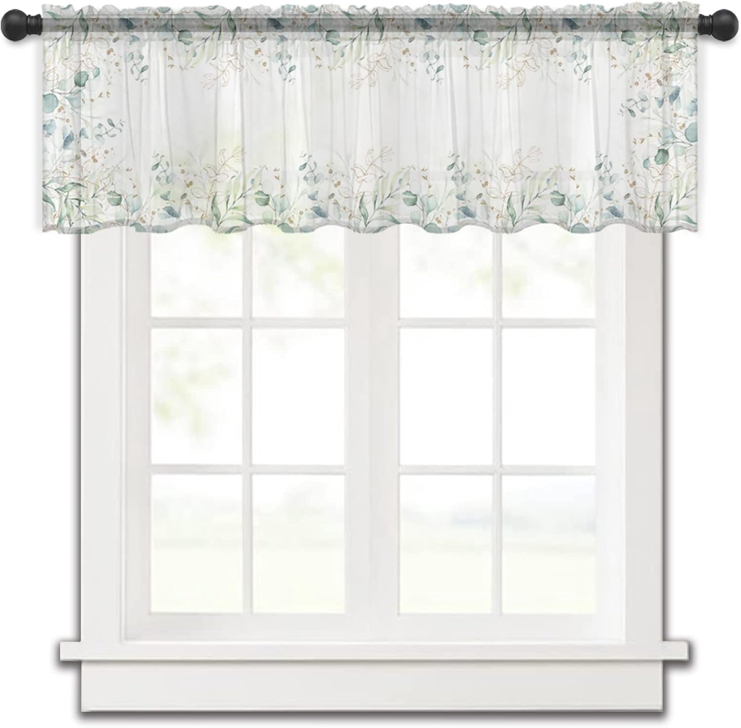 Sheer Valance Curtains for Kitchen Living Room Decor, Watercolor Light ...